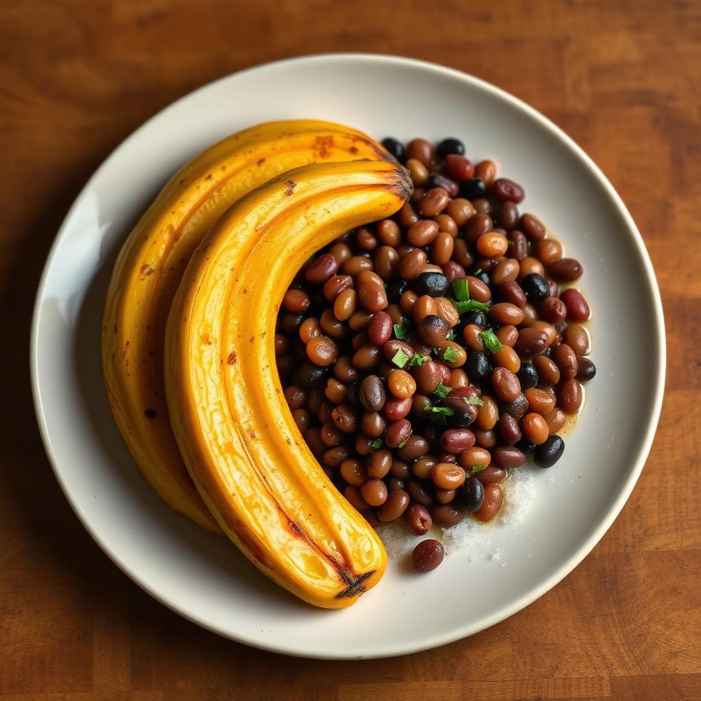 Beans with Gari and Plantains