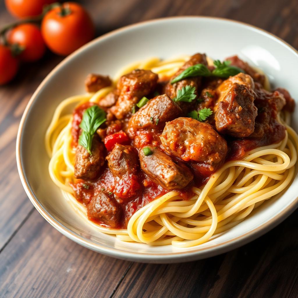 Spaghetti with Beef and Chicken